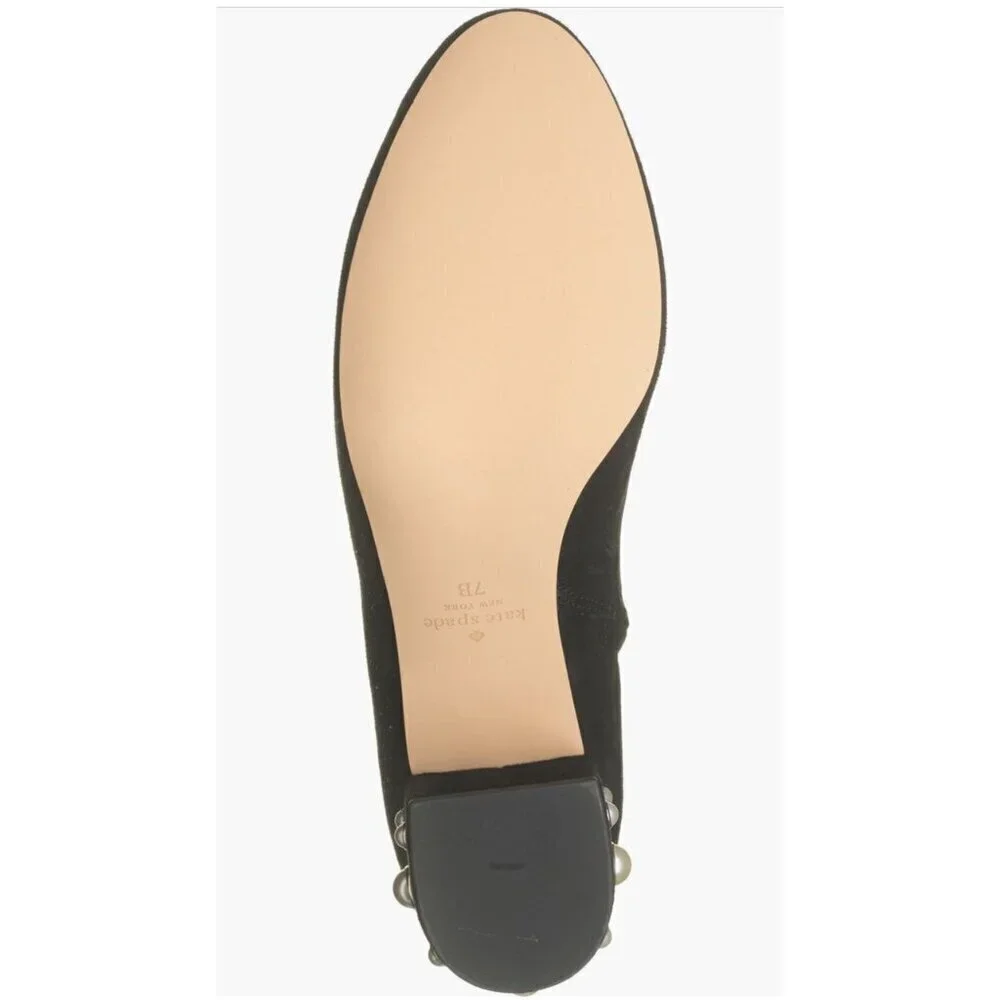 Kate Spade Womens Black Suede Faux Pearl Block Heel Ankle Bootie Sz 8.5 New